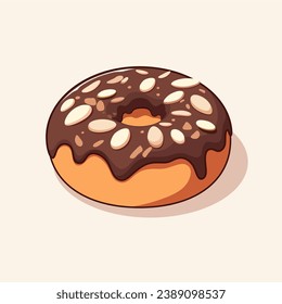 Chocolate almond donut cartoon vector illustration