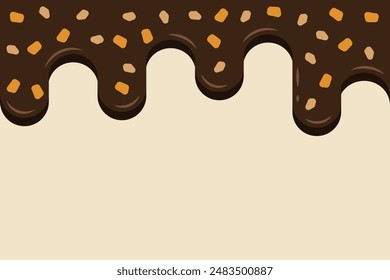 Chocolate and almond drops border cartoon. Vector illustration.