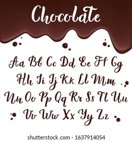 chocolate alphabet. calligraphic delicious letters for restaurant menu designs ink brush vector scripts