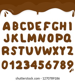 Chocolate alphabet and numbers. Vector illustration