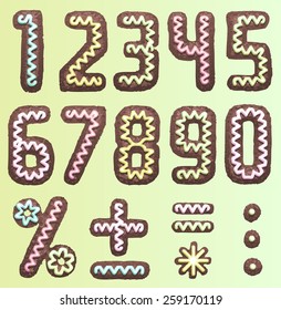 chocolate Art cookie font, Part 2/2 digits and symbols. Vector