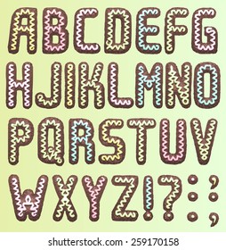 chocolate Art cookie font, Part 1/2 full abc Vector