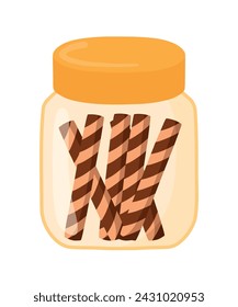 Chocolate Astor Wafer Stick Roll in Jar for Eid Al Fitr Flat Doodle Icon Logo. Cartoon vector illustration isolated on white background