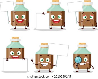 Chocolate baby milk bottle cartoon character bring information board. Vector illustration