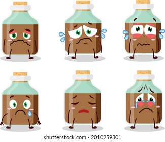 Chocolate baby milk bottle cartoon character with sad expression. Vector illustration