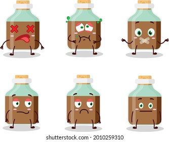 Chocolate baby milk bottle cartoon character with nope expression. Vector illustration