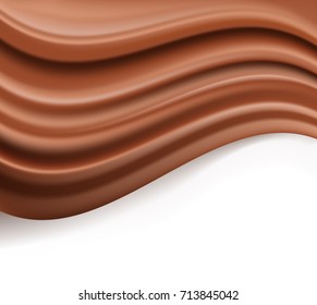 chocolate background. abstract creamy brown waves flowing over white. vector illustration on dessert theme