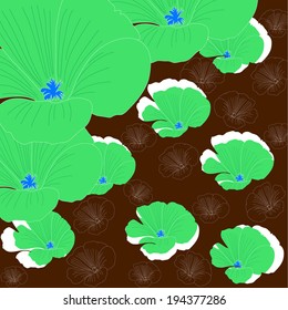Chocolate background with green flowers.