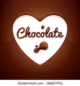 Chocolate background. Heart-shaped space surrounded with melted chocolate.