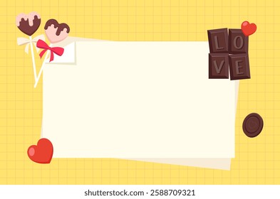 A chocolate background illustration design for romantic Valentine's Day, lovers, relationships, couples. Letters, notes, notes. Vector illustration design.