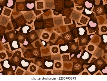 Chocolate background illustration. Various kinds chocolate seamless pattern. Vector illustration.
