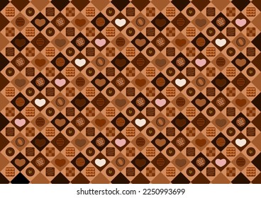 Chocolate background illustration. Various kinds chocolate seamless pattern. Vector illustration.