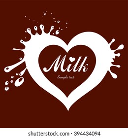 Chocolate background with milk splash heart. Vector illustration.