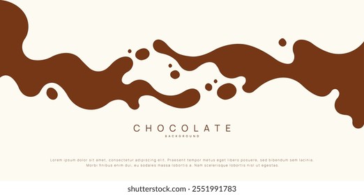 Fondo de chocolate de cartel moderno, salpicaduras dinámicas y gotas. Ilustración vectorial en un estilo plano de minimalismo