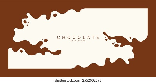 Fondo de chocolate de cartel moderno, salpicaduras dinámicas y gotas. Ilustración vectorial en un estilo plano de minimalismo