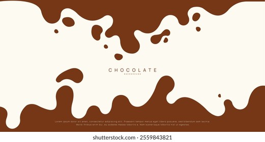 Chocolate background of Modern poster, dynamic splashes and drops. Vector illustration in a flat style of minimalism