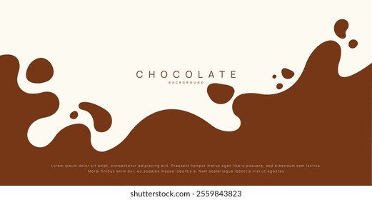 Chocolate background of Modern poster, dynamic splashes and drops. Vector illustration in a flat style of minimalism