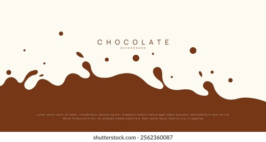 Chocolate background of Modern poster, dynamic splashes and drops. Vector illustration in a flat style of minimalism
