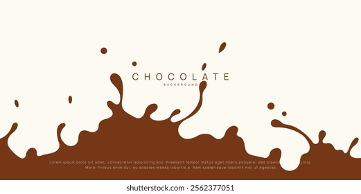 Chocolate background of Modern poster, dynamic splashes and drops. Vector illustration in a flat style of minimalism