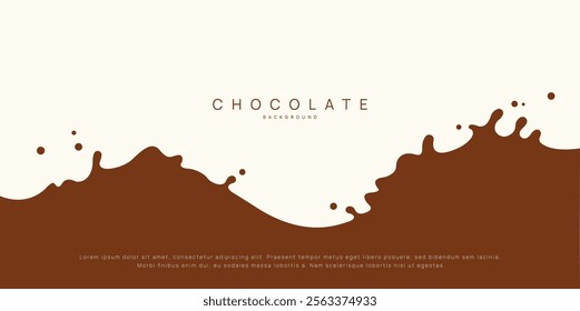 Chocolate background of Modern poster, dynamic splashes and drops. Vector illustration in a flat style of minimalism	