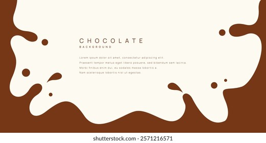 Chocolate background of Modern poster, dynamic splashes and drops. Vector illustration in a flat style of minimalism	