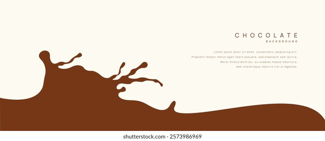 Chocolate background of Modern poster, dynamic splashes and drops. Vector illustration in a flat style of minimalism