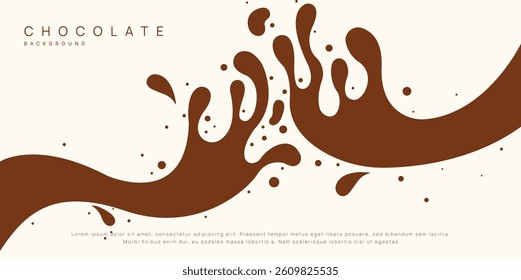 Chocolate background of Modern poster, dynamic splashes and drops. Vector illustration in a flat style of minimalism	