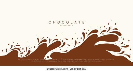 Chocolate background of Modern poster, dynamic splashes and drops. Vector illustration in a flat style of minimalism