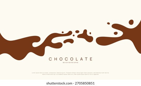 Fondo de chocolate de cartel moderno, salpicaduras dinámicas y gotas. Ilustración vectorial en un estilo plano de minimalismo	