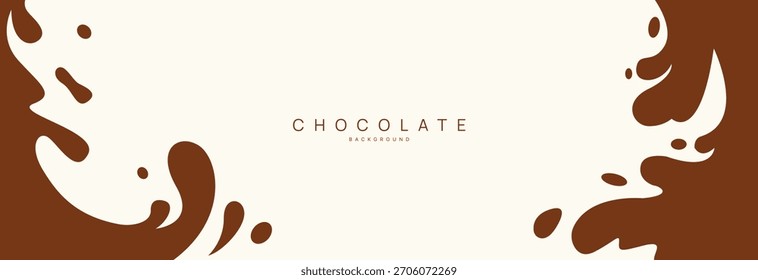 Fondo de chocolate de cartel moderno, salpicaduras dinámicas y gotas. Ilustración vectorial en un estilo plano de minimalismo