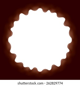 Chocolate background. Round space surrounded with melted chocolate