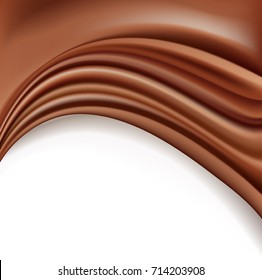 chocolate background with soft creamy waves melting on white. vector illustration