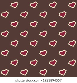 Chocolate background sweet hearts simple diamond motif pattern. Geometric line seamless abstract design. Duotone all over print block for patisserie, bakery shop packaging, wrapping, paper bag, cards.