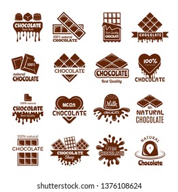 Chocolate badges. Logo design for sweets cacao beans desserts cooking symbols vector concepts