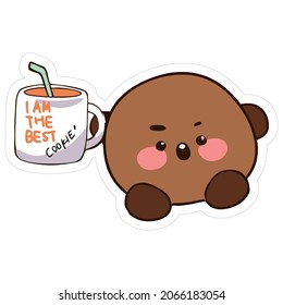 Chocolate bakpia cake character with happy expression, vector logo illustration