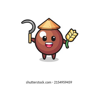 chocolate ball Asian farmer holding paddy , cute design