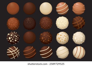 Chocolate ball candies isolated collection graphic illustration.