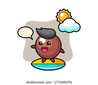 Chocolate ball cartoon do surfing on the beach