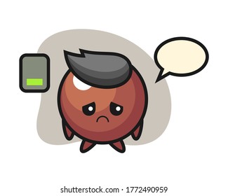 Chocolate ball cartoon doing a tired gesture
