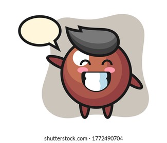 Chocolate ball cartoon doing wave hand gesture