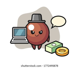 Chocolate ball cartoon as a hacker