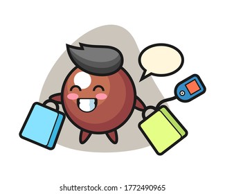 Chocolate ball cartoon holding a shopping bag