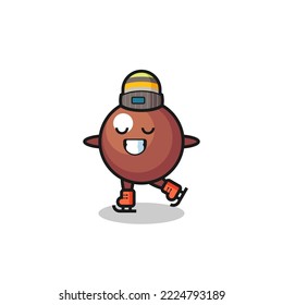 chocolate ball cartoon as an ice skating player doing perform , cute style design for t shirt, sticker, logo element