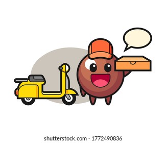Chocolate ball cartoon as a pizza deliveryman