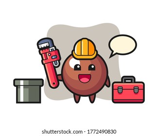 Chocolate ball cartoon as a plumber