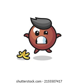 chocolate ball cartoon is slip on a banana peel , cute design