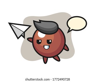 Chocolate ball cartoon throwing paper airplane