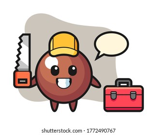 Chocolate ball cartoon as a woodworker