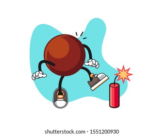 Chocolate ball with firecrackers cartoon. Mascot Character vector.