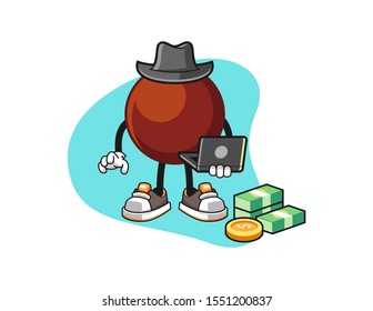 Chocolate ball hacker cartoon. Mascot Character vector.